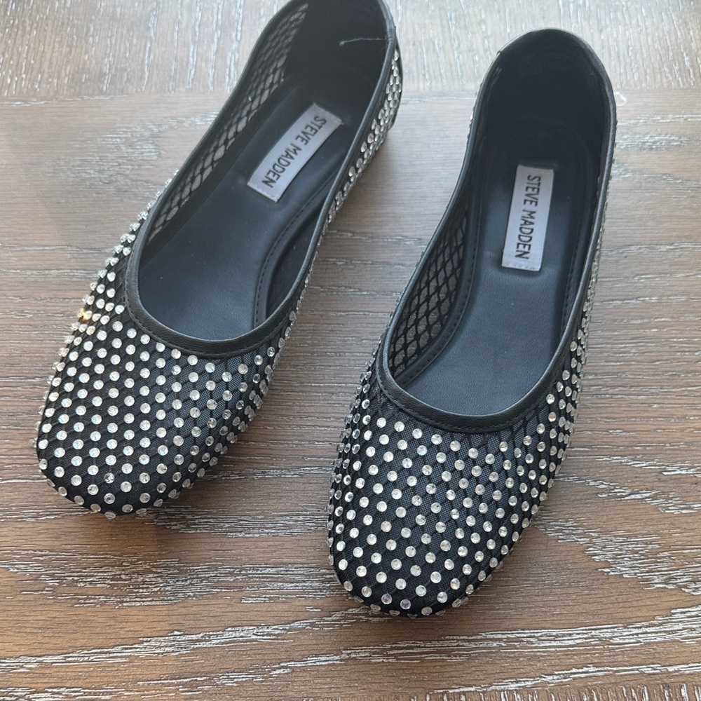 Steve Madden Black Flats with Crystal Studs